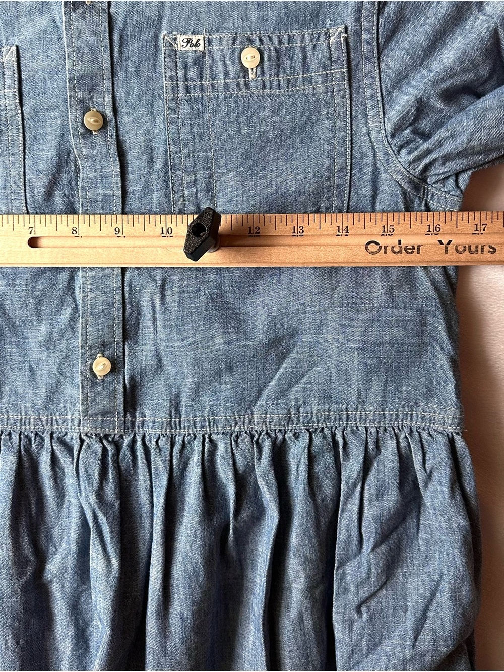 Polo Ralph Lauren Blue Chambray Tiered Long Sleeve Shirt Dress Girls 14 Collar - Picture 4 of 8